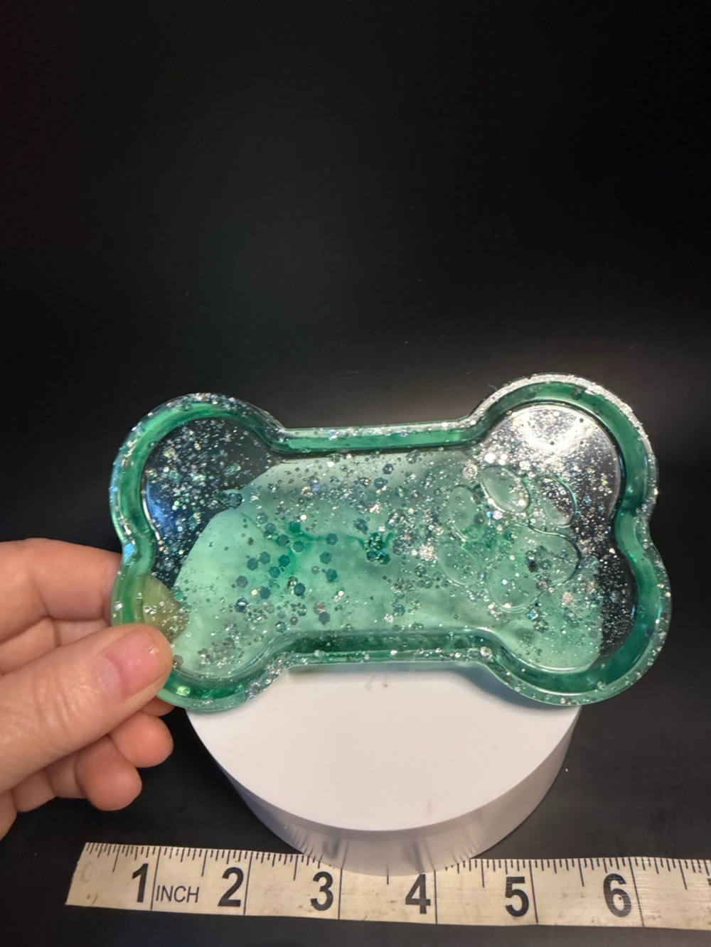 Handmade Teal Glitter Dog Bone trinket dish Unbranded